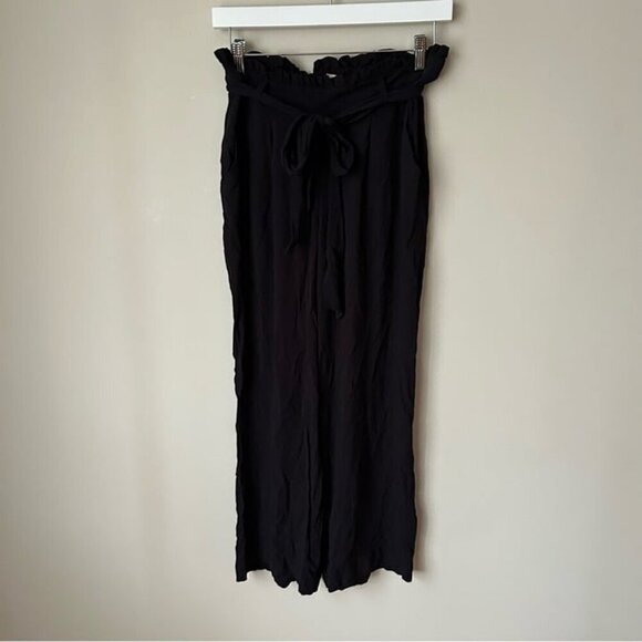 NWT Loft Beach Black Flowy Cropped Wide Leg Side Tie Pants Women’s Size XS - Picture 2 of 7